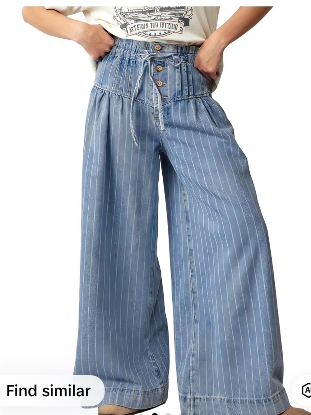 Wide Leg Pinstripe Light Blue Women's Jeans